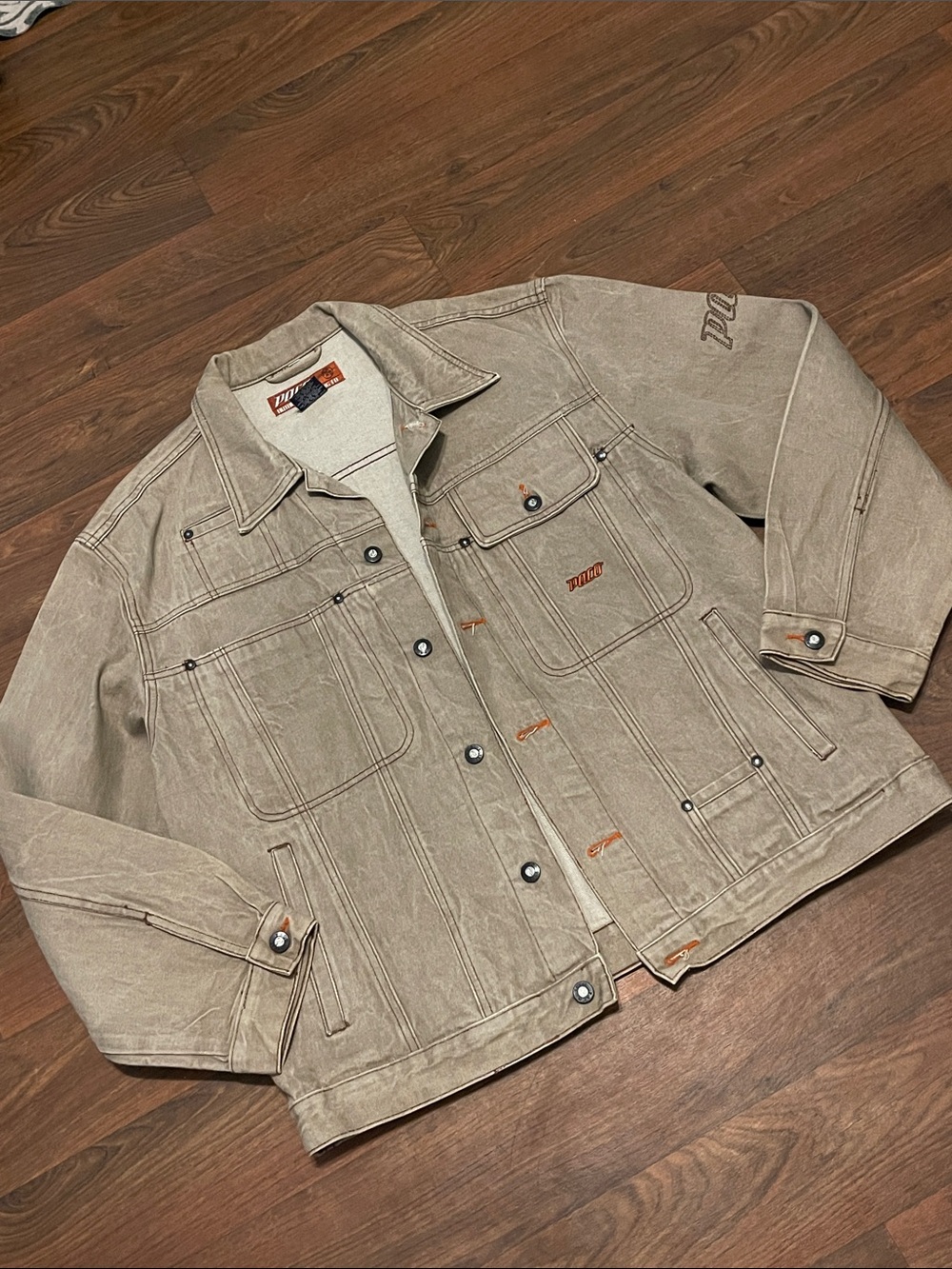 Vintage 90's Paco Jeans Denim Jacket Men's L Khaki Embroidered Logo